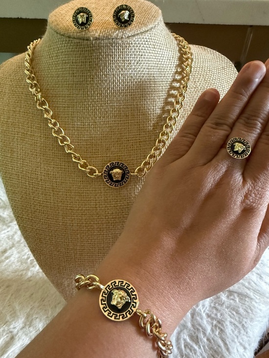 Versace Jewelry - 4 Piece Gold Medusa Necklace, Bracelet, Earrings & Ring